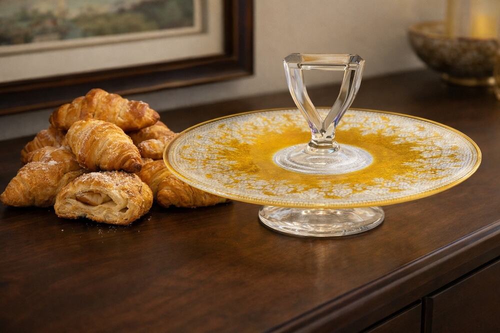 Vintage 1970’s Bohemian Czech MCM Canary Compote Platter with Handle